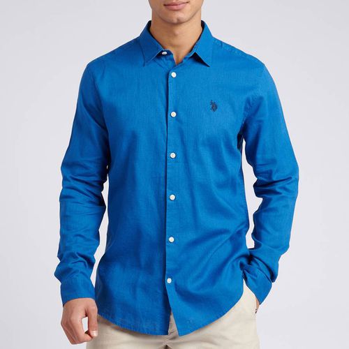 Blue Linen Blend Long Sleeve Shirt - U.S. Polo Assn. - Modalova