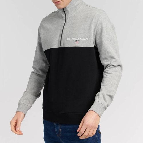 Grey Half Zip Colour Block Cotton Sweatshirt - U.S. Polo Assn. - Modalova