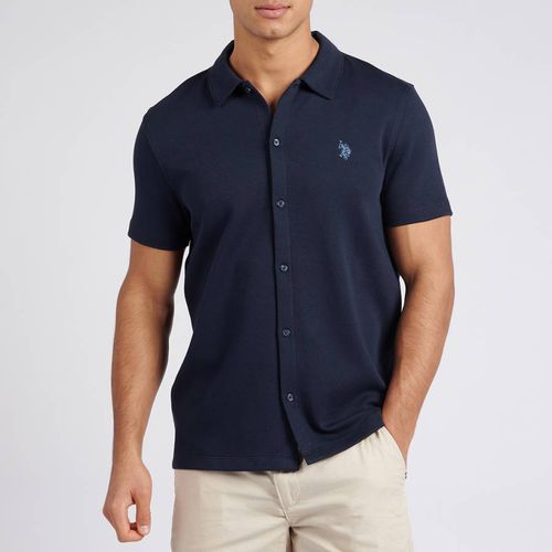 Navy Twill Short Sleeve Cotton Blend Shirt - U.S. Polo Assn. - Modalova
