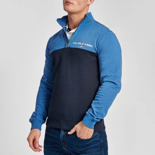 Blue Half Zip Colour Block Cotton Sweatshirt - U.S. Polo Assn. - Modalova