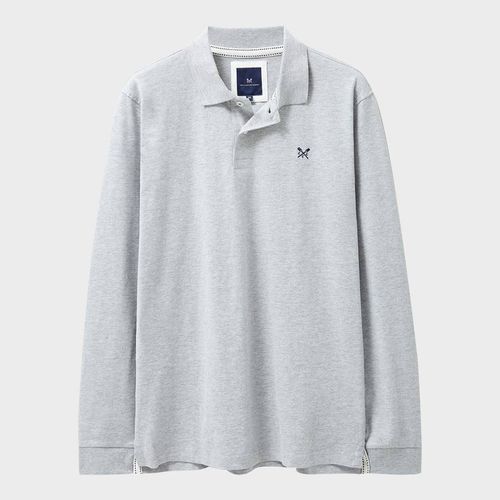 Grey Cotton Long Sleeve Polo Shirt - Crew Clothing - Modalova