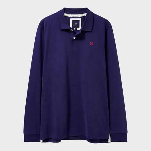 Navy Cotton Long Sleeve Polo Shirt - Crew Clothing - Modalova