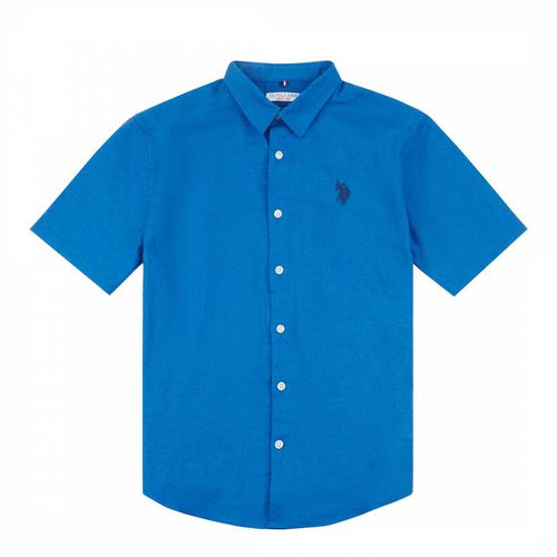 Blue Cotton Linen Blend Shirt - U.S. Polo Assn. - Modalova
