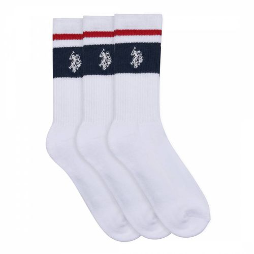White 3 Pack Stripe Cotton Socks - U.S. Polo Assn. - Modalova