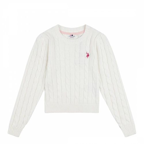 Girl's Ecru Cable Knit Cotton Blend Jumper - U.S. Polo Assn. - Modalova