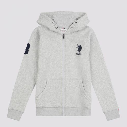 Boy's Grey Zip Up Cotton Hoodie - U.S. Polo Assn. - Modalova