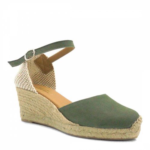 Khaki Suede Closed Toe Espadrilled Wedges - Paseart - Modalova