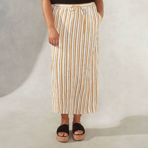 Tan Stripe Drawstring Skirt With Side Splits - Live Unlimited - Modalova