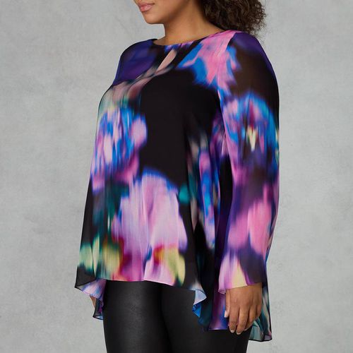 Purple Abstract Floral Print Top - Live Unlimited - Modalova