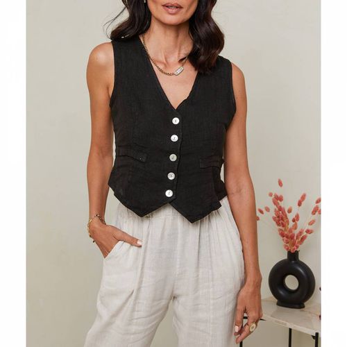 Black Linen Waistcoat - LE MONDE DU LIN - Modalova