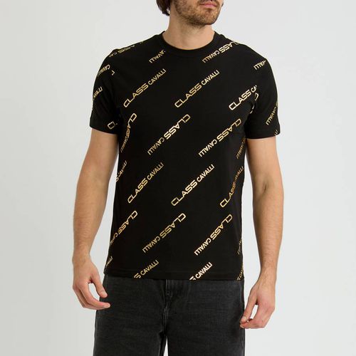Black/Gold Monogram Print T-Shirt - Cavalli Class - Modalova