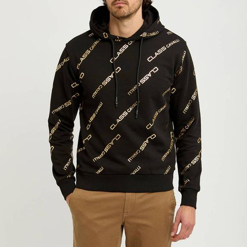 Gold Monogram Print Fleece Hoodie - Cavalli Class - Modalova