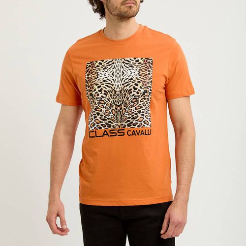Animal Print Logo Cotton T-Shirt - Cavalli Class - Modalova