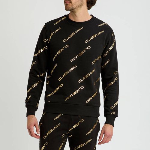 Gold Monogram Print Fleece Sweatshirt - Cavalli Class - Modalova