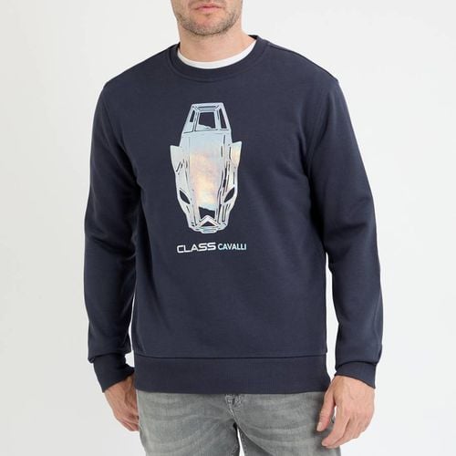 Navy Graphic Logo Cotton Sweatshirt - Cavalli Class - Modalova