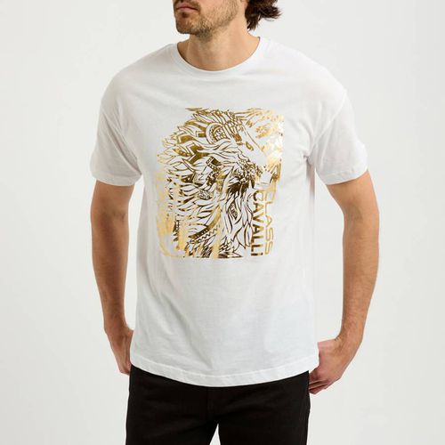 White Square Logo Cotton T-Shirt - Cavalli Class - Modalova