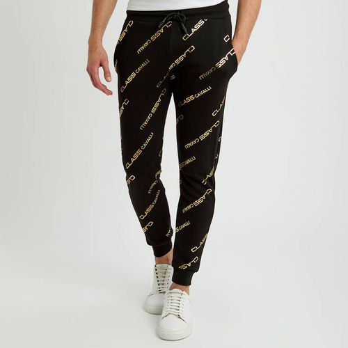 Gold Monogram Print Fleece Joggers - Cavalli Class - Modalova