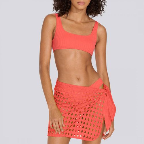 Hot Coral Mini Wrap Pareo - Solid & Striped - Modalova