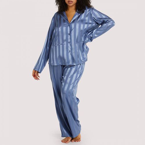 Blue Stripe Satin Pyjama Set - Playful Promises - Modalova