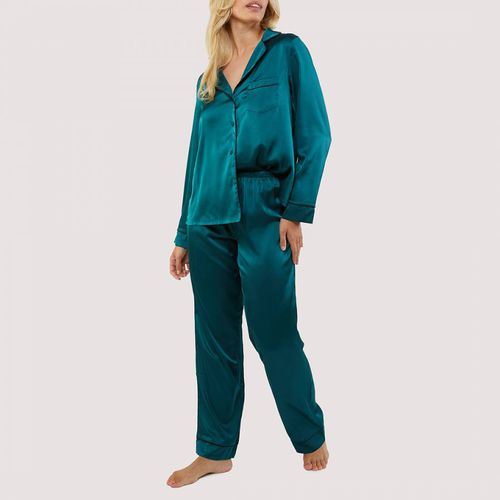 Teal Satin Piping Pyjama Set - Playful Promises - Modalova