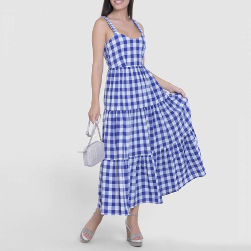 Blue Gathered Maxi Gingham Dress - Closet - Modalova