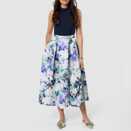 Navy Blue 2-in-1 Floral Print Skirt Dress - Closet - Modalova