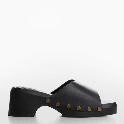 Black Leather Studded Heeled Clog - Mango - Modalova