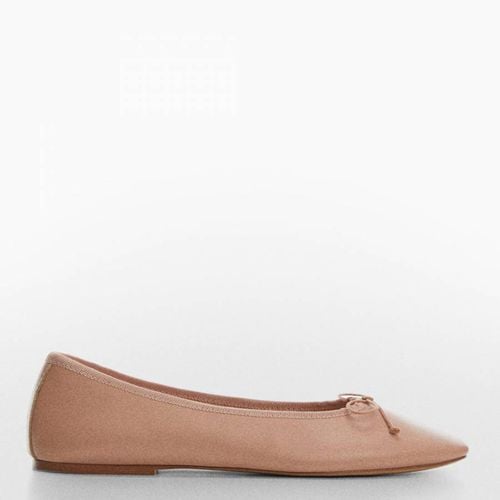 Nude Leather Bow Ballerina Flat Shoes - Mango - Modalova