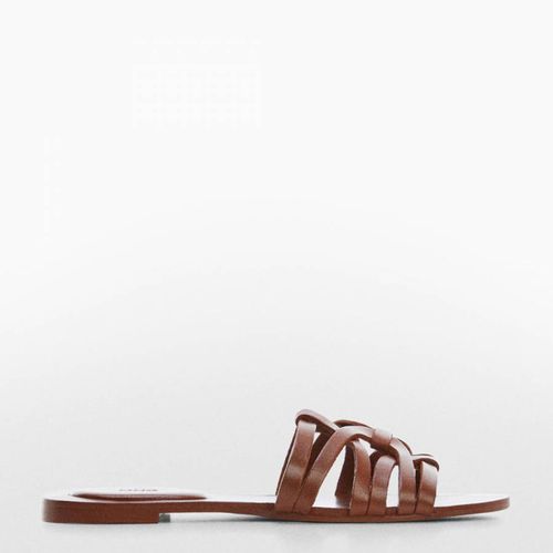 Brown Leather Strappy Flat Sandals - Mango - Modalova