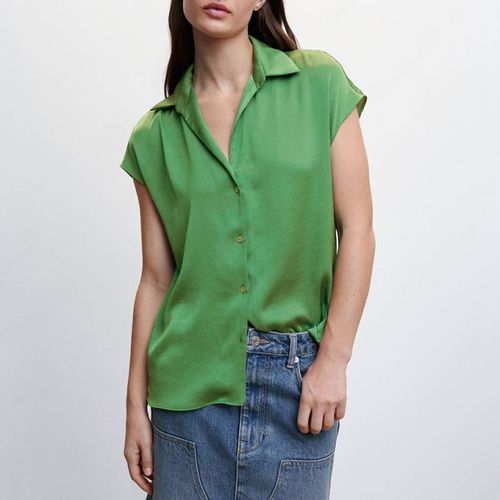 Green Short-sleeved Satin Shirt - Mango - Modalova