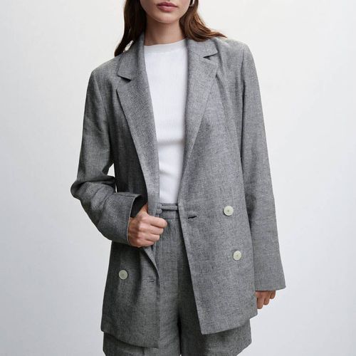 Grey Double-breasted Linen Jacket - Mango - Modalova