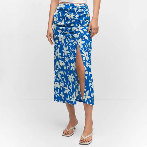 Blue Printed Skirt with Slit - Mango - Modalova