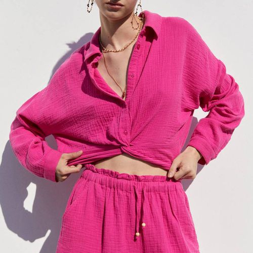 Pink Textured Knot Shirt - Mango - Modalova