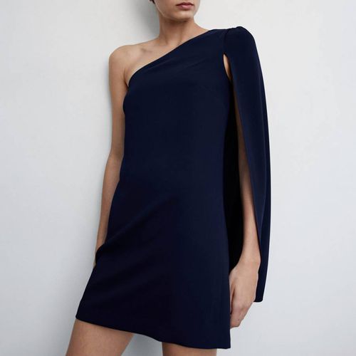 Navy Asymmetrical Cape Dress - Mango - Modalova