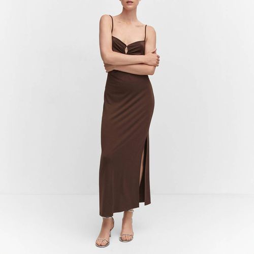 Brown Dress with Pleated Details - Mango - Modalova