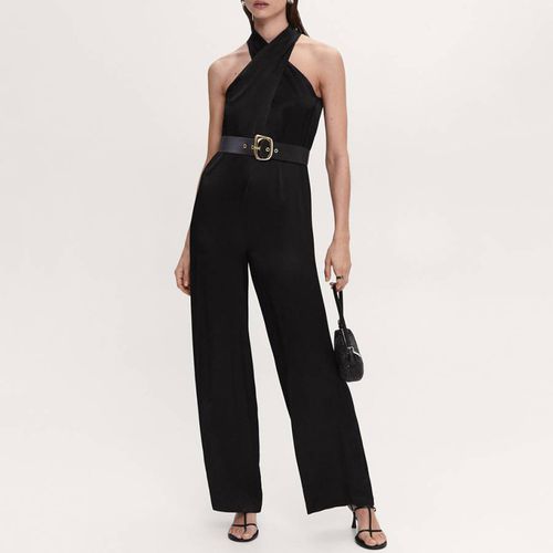 Black Satin Jumpsuit with belt - Mango - Modalova