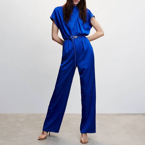 Blue Satin Jumpsuit with Belt - Mango - Modalova