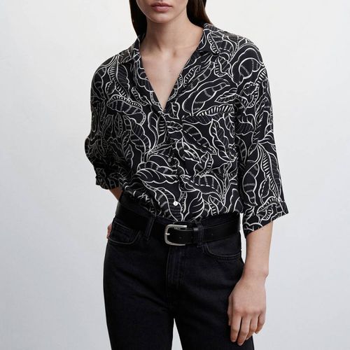 Black Floral Short-sleeved Shirt - Mango - Modalova