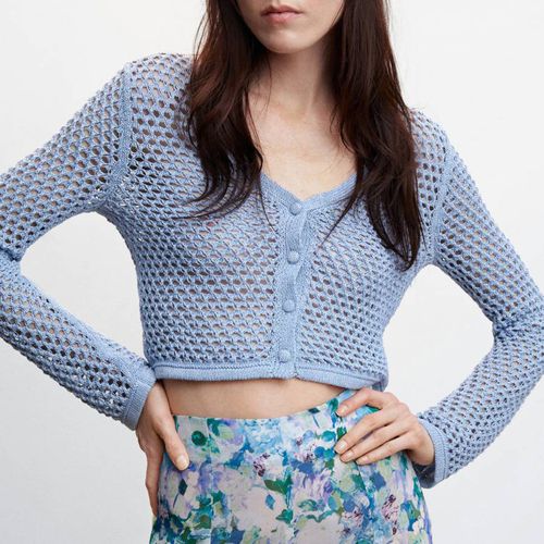 Blue Open-knit Cropped Cardigan - Mango - Modalova