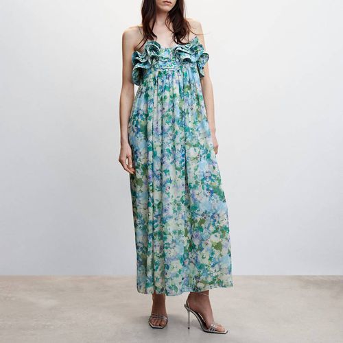 Sky Blue Floral Ruffled Dress - Mango - Modalova