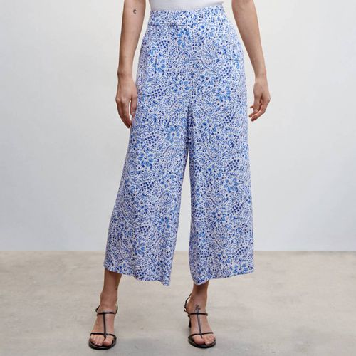 Blue Floral Print Culotte Trousers - Mango - Modalova