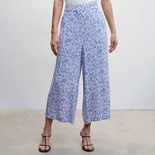 Blue Floral Print Culotte Trousers - Mango - Modalova