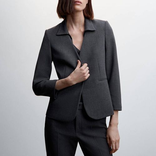 Grey Collarless Suit Jacket - Mango - Modalova