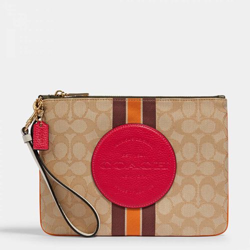Khaki Dempsey Gallery Pouch In Signature Jacquard With Stripe And Patch - Coach - Modalova