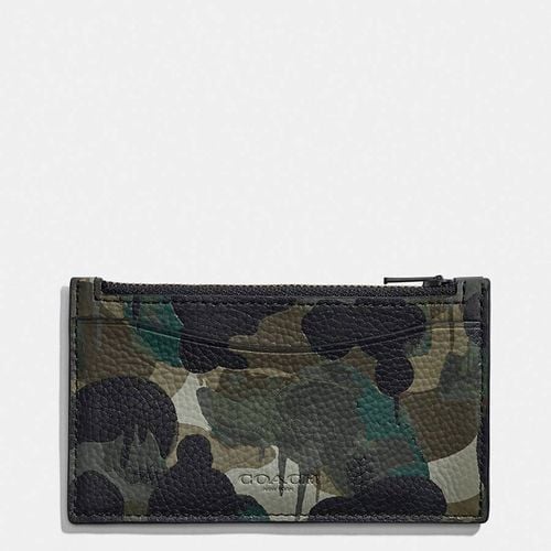 Blue Zip Card Case In Camo Print Leather - Coach - Modalova