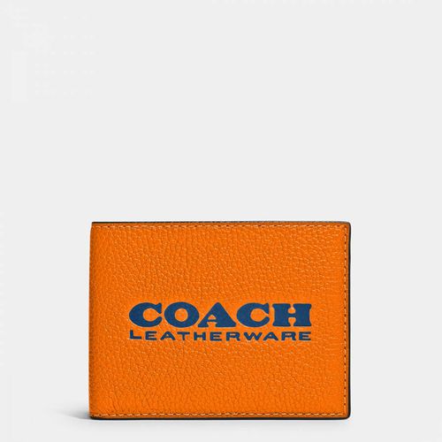 Bright Mandarin True Blue Slim Billfold In Pebble Leather With Leatherware Branding - Coach - Modalova