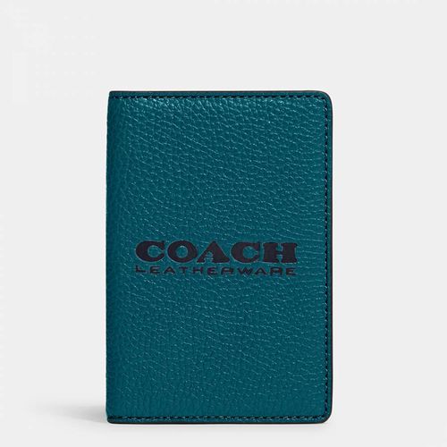 Deep Turquoise Midnight Card Wallet In Pebble Leather With Leatherware Branding - Coach - Modalova