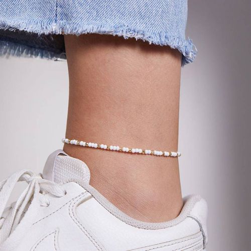 White And Gold Metal Anklet - Elika - Modalova