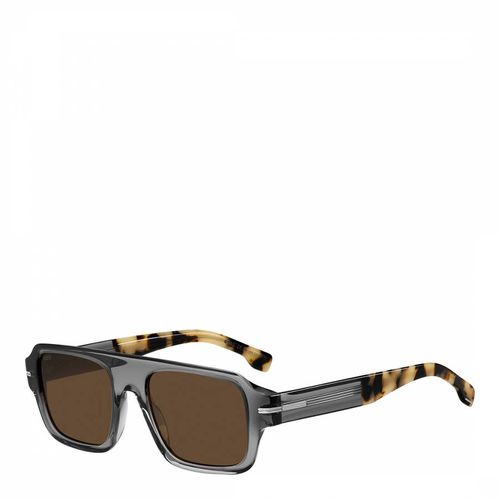 Grey Havana Rectangular Flat Top Sunglasses 53mm - Hugo Boss - Modalova