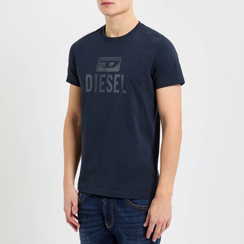 Navy Logo Print Cotton T-Shirt - Diesel - Modalova